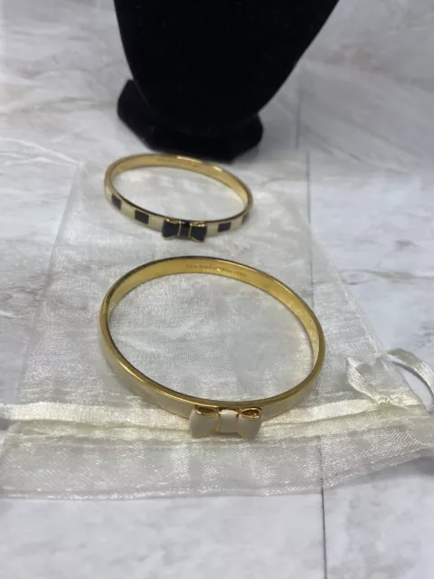 2 Kate Spade New York CREAM IVORY TAKE A BOW Gold CLASSIC Bangle Bracelet RIBBON