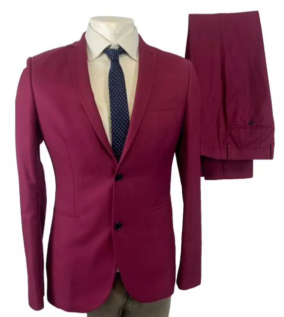 NEXT SUIT 38 LONG PINK Raspberry Formal Jacket Trousers 32 W 31 L Skinny Fit