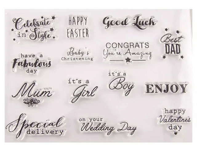 14 Sentiments Clear Stamps, Occasions Words, Baby Girl Boy Christening, Wedding