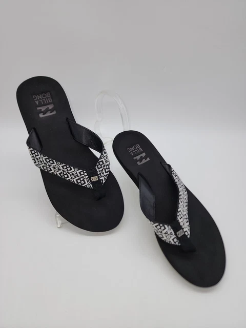 BILLABONG Women's Embroidered Sandals Flip Flop Thong Black and White Size US 9M