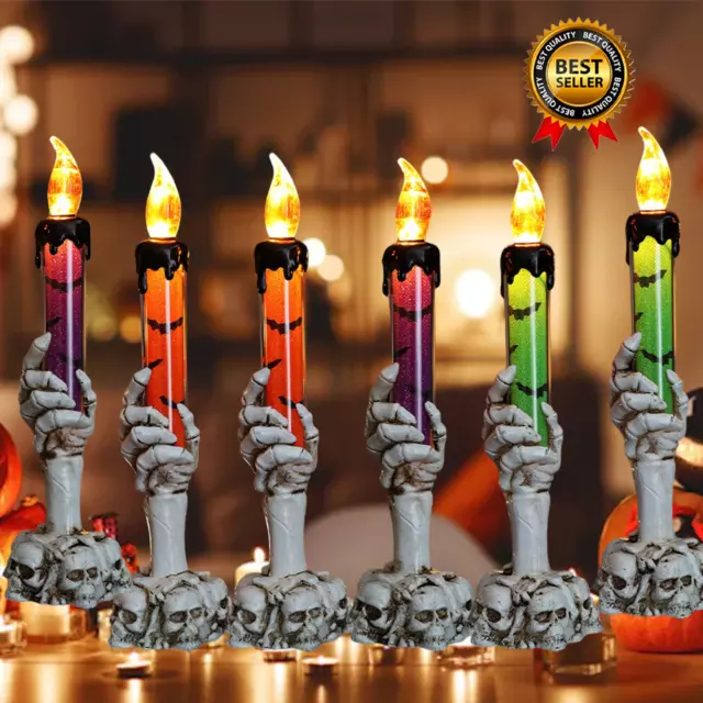 4pcs Halloween Skeleton Hand LED Flame Light Skull Candle Holder Party Decor UK