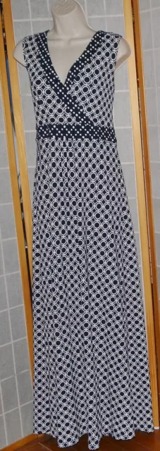 NEW LANDS' END Navy Blue&White Pima Cotton Blend Knit Maxi Dress Sz. L 14~16