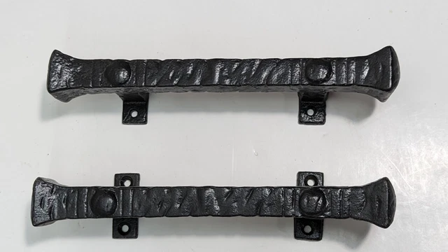 Pair Cast Black Old World Style Iron Square Door Gate Handles Farm Decor 9"