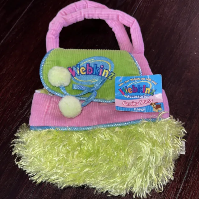 WEBKINZ Plush Pet Animal Carrier PURSE by GANZ  PINK GREEN -NEW With Tags