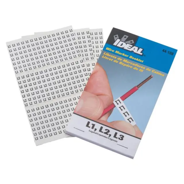 Ideal 44-108 Wire Marker Booklet, Asst L1, L2, L3, 150 Each