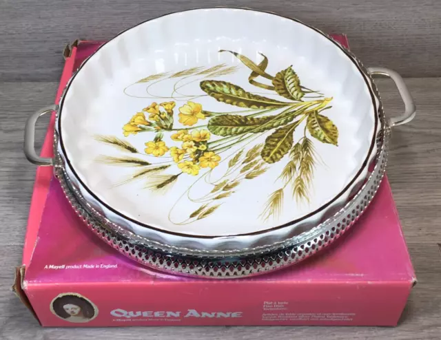 Vintage Mayell Quiche / Flan Dish on Queen Anne Silver Plated Serving Tray