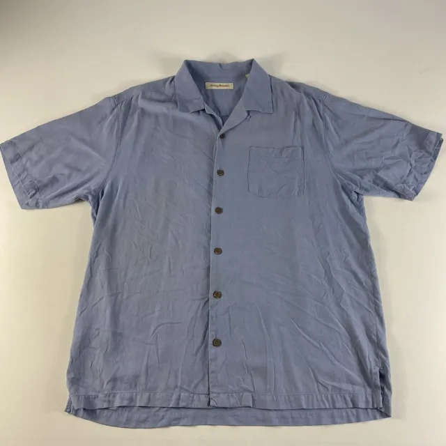 Tommy Bahama Button Down Shirt Adult Large Silk Blue Short Sleeve Textured Mens