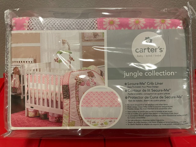 Carter's Baby Jungle Collection Secure-Me Crib Liner - 4 Pieces, Pink Flowers!