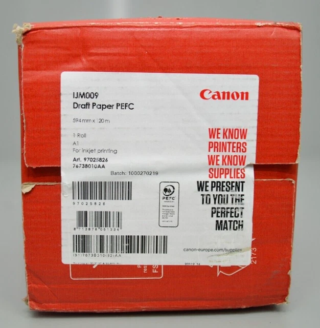 Canon Plotterpapier IJM009 Inkjet Draft Paper PEFC Roller 594mmx120m 75g/m² NEU