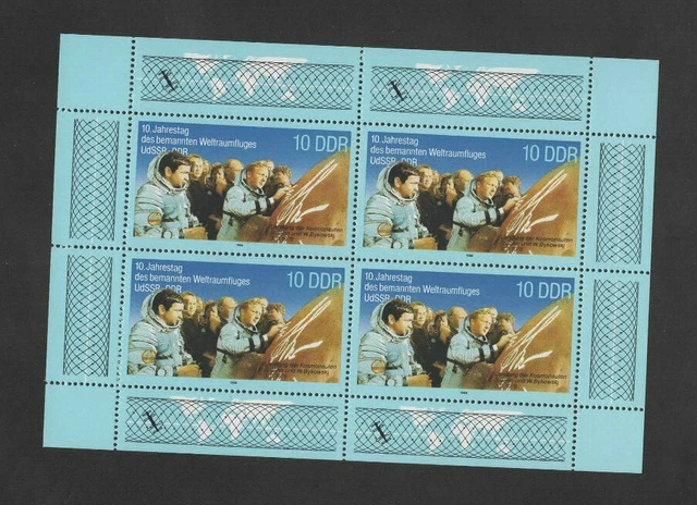 DDR 1988 Kleinbogen Mi 3190 postfrisch 10.Jahrestag Weltraumflug UdSSR-DDR Lot