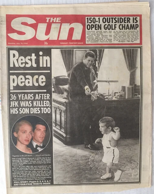 DEATH OF JOHN F KENNEDY JR ‘Original’ The Sun newspaper 19/7/1999