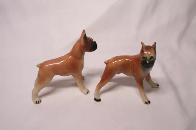 Vintage Pair of Ceramic/Porcelain Boxer Dog Figurines in great shape 4.5" tall 2