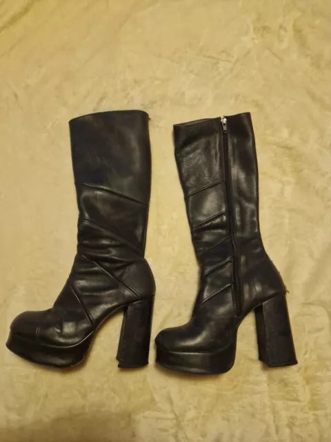 Vintage 90s does 70s 'El Dantes' Brown Leather Platform Boots (Size UK 6 EU  39)