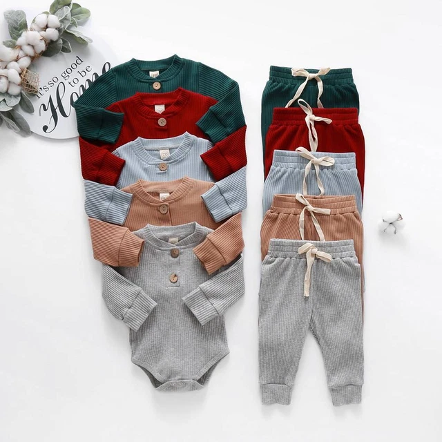 Neugeborene Baby Mädchen Jungen Kleidung Langarm Strampler Hosen Herbst Outfits