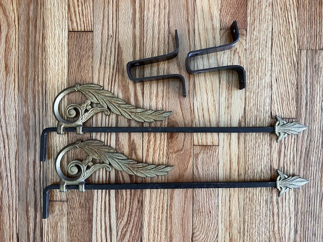 Vintage Victorian Cast Iron Swing Curtain Rods 2 Pair