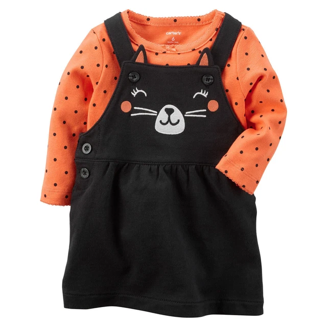 NWT Carters Baby Girls 2 Piece Cat Bodysuit And Jumper Set Black/Orange Newborn