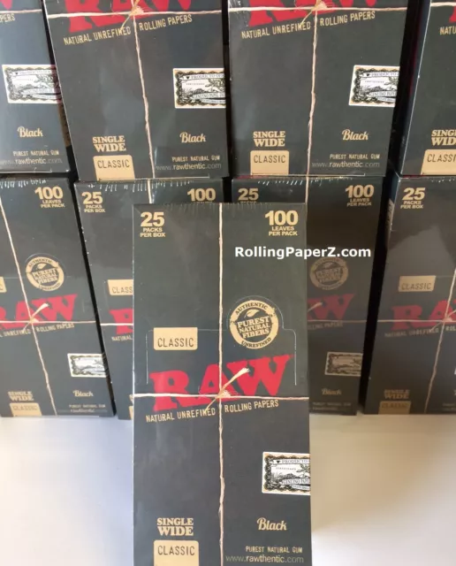 Full Box 25 Packs RAW BLACK double pressed CLASSIC SINGLE WIDE ROLLING PAPERS