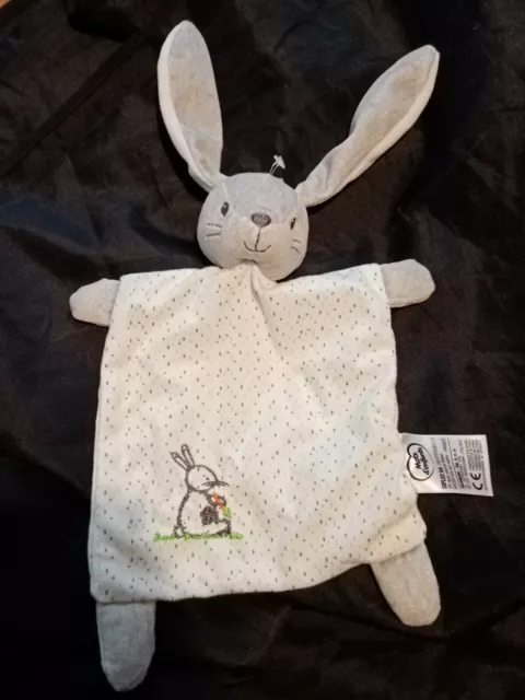 Doudou Plat Mots D'enfants Lapin Gris Blanc Pois Carotte Etat Neuf