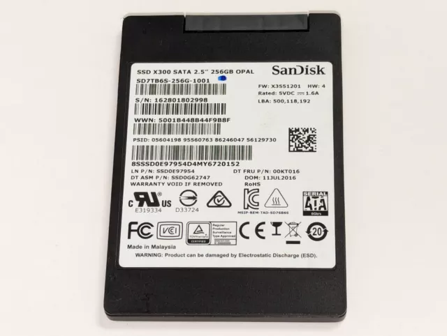 SanDisk 256GB OPAL X300 SSD SATA 2.5" Solid State Drive SD7TB6S-256G-1001