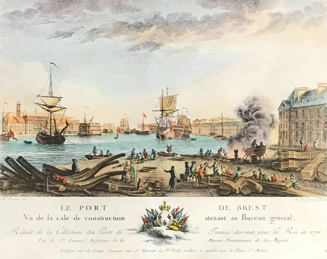Gravure Marine Ancienne 'Vue Costes Bretagne' Par Jeanne Françoise Ozanne Chereau - XVIIIe Siècle, Bon état