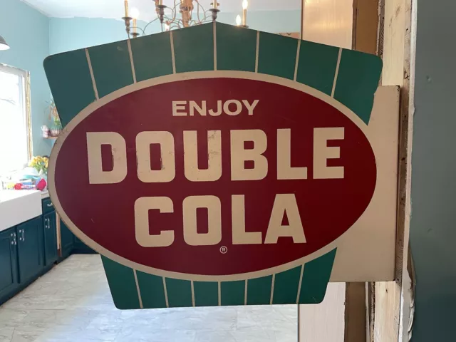 Vintage Enjoy Double Cola Tin Flange Sign RARE