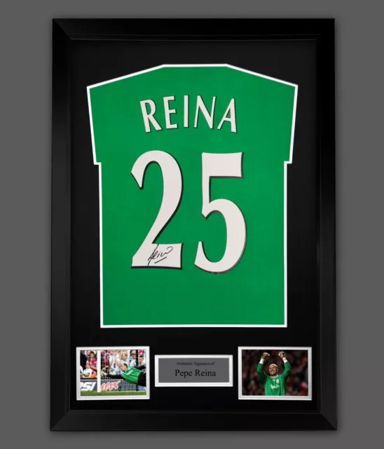 Pepe Reina Hand Signed Green Player T-Shirt In A Frame Display Liverpool Legend