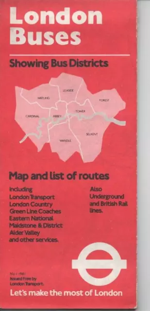 London Transport - London Buses - Map And List Of Routes - No. 1/1981