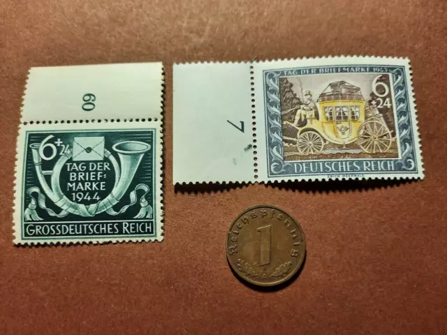 1 Reichspfennig 1938 und Briefmarken von 1943/44, postfrisch