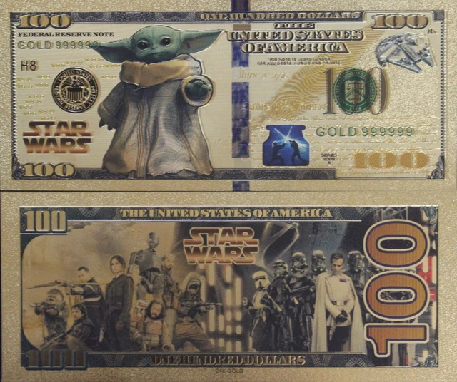 (1) Gold Banknote Star Wars "Grogu"  $100 Banknote For Gift Or Collectible.