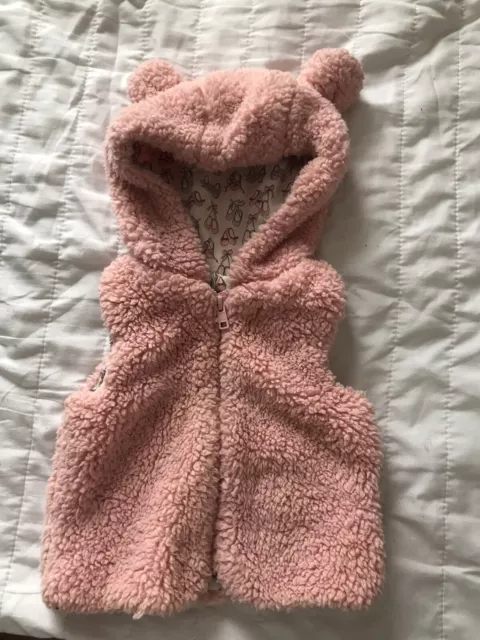 NEW Mothercare Pink Baby Girl Warm Fleece Fluffy Gilet Jacket Size 3-6 Months