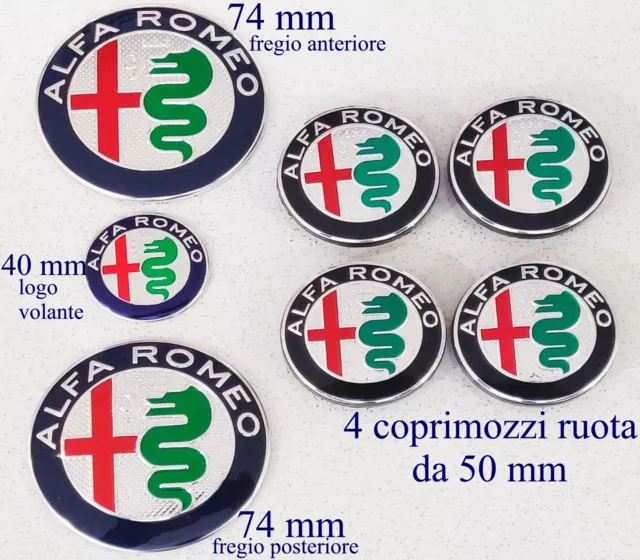 Kit Fregio Stemma Alfa Romeo Mito Giulietta 147 156 159 Logo Argento Tappi 50Mm