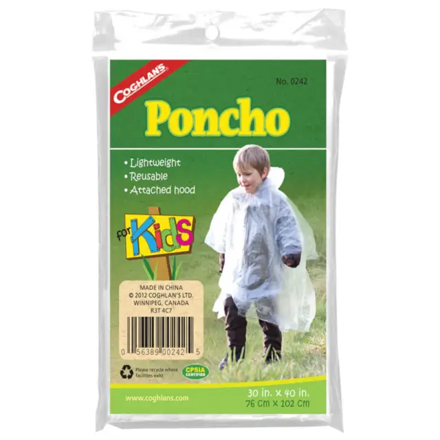 Coghlans Kids Poncho Lightweight Rain Protection Reuseable Clear 0242