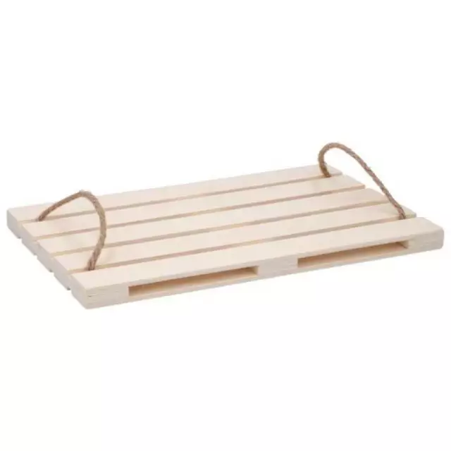 Vassoio Tagliere Forma Pedana Pallet in Legno con Manici Corda Aperitivo 36x24cm