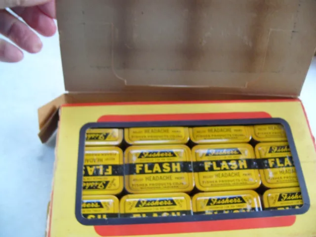 Vintage Case of 36 Tins Fishers Flash Headache Tablets Richmond, Indiana Aspirin Vintage Case of 36 Tins Fishers Flash Headache Tablets Richmond, Indiana Aspirin