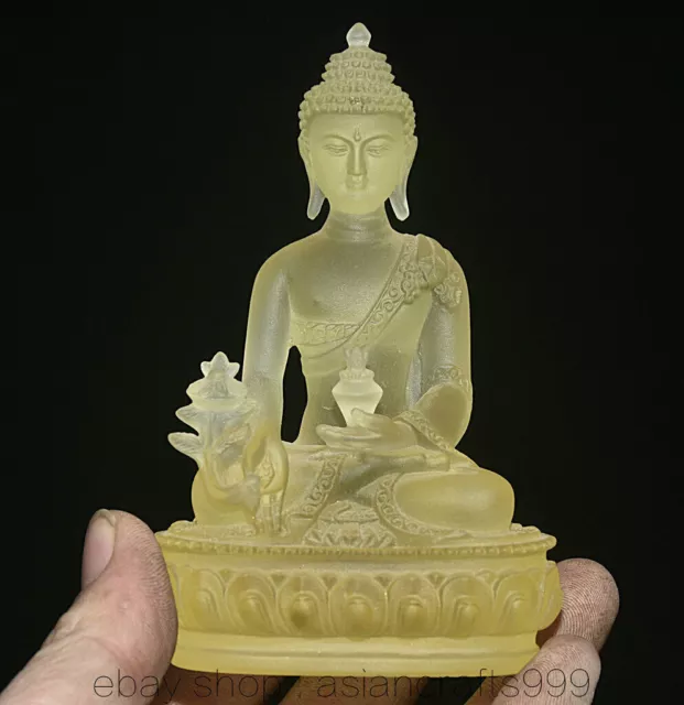 4,6" seltene alte China gelb gefärbte Glasur Menla Medizin Buddha Glücksskulptur