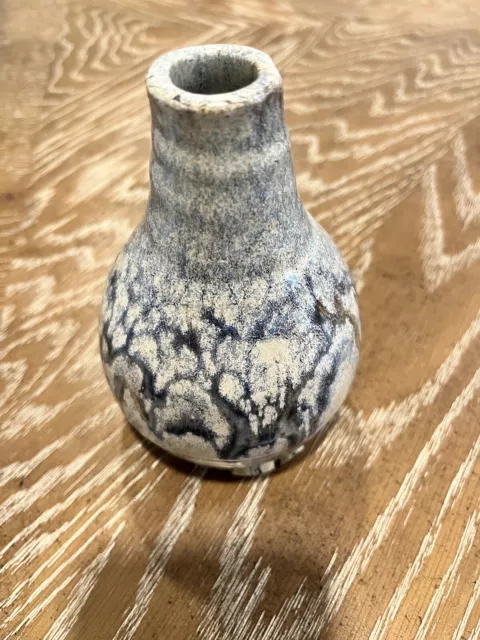 Small Tiny Vase Studio Art Pottery Glazed White Gray Blue 3