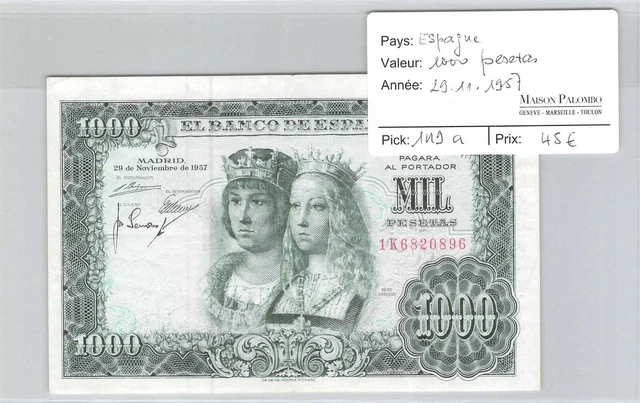 Ticket Spain - 1000 Pesetas 29.11.1957 - Pick 149a - N° 1k6820896
