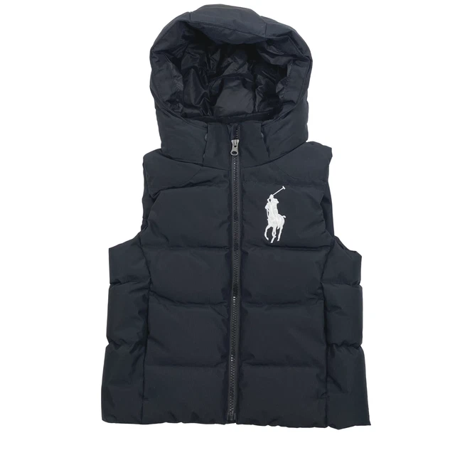 Polo Ralph Lauren Down Puffer Vest Jacket Boy's Size 5 Black Hooded CJ-1151
