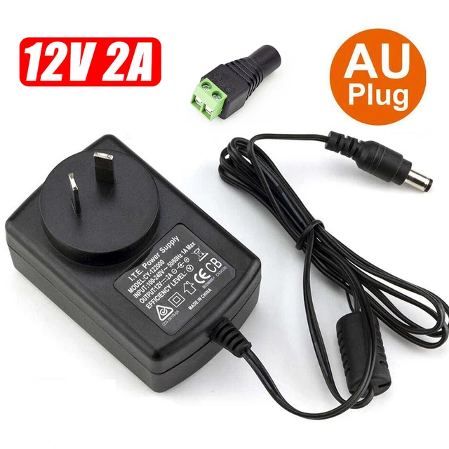 AC100-240V to DC 12V 2A Power Supply Charger Light for LED Strips & CCTV Cameras