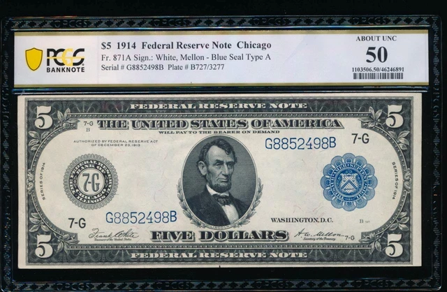 AC Fr 871a 1914 $5 Chicago FRN PCGS 50 AC Fr 871a 1914 $5 Chicago FRN PCGS 50