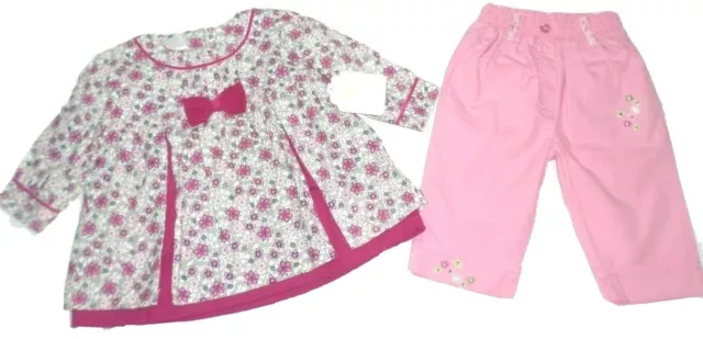 New Baby Girls Tunic Dress & Trousers 6-12 Months By Dizzy Daisy Pink Cotton