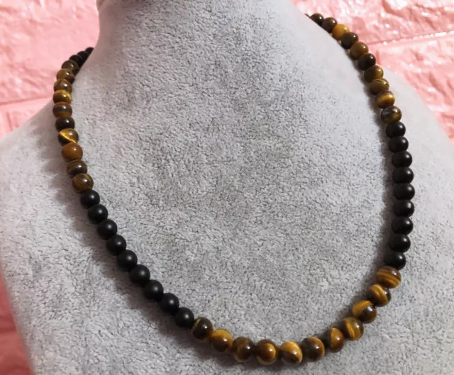 Collana Girocollo Uomo Donna in Pietra Naturale Occhio di Tigre Ematite 6mm