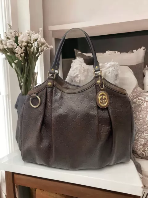 Gucci Women's Guccissima Sukey Shoulder Tote Gg Logo Brown Extra Large Bag