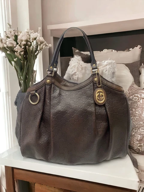 Gucci Women's Guccissima Sukey Shoulder Tote Gg Logo Brown Extra Large Bag Gucci Women's Guccissima Sukey Shoulder Tote Gg Logo Brown Extra Large Bag
