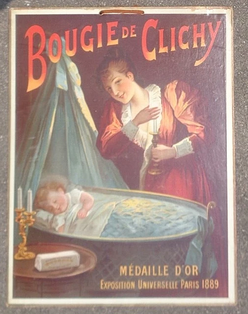 antique heavy cardboard French sign advertising night light candles