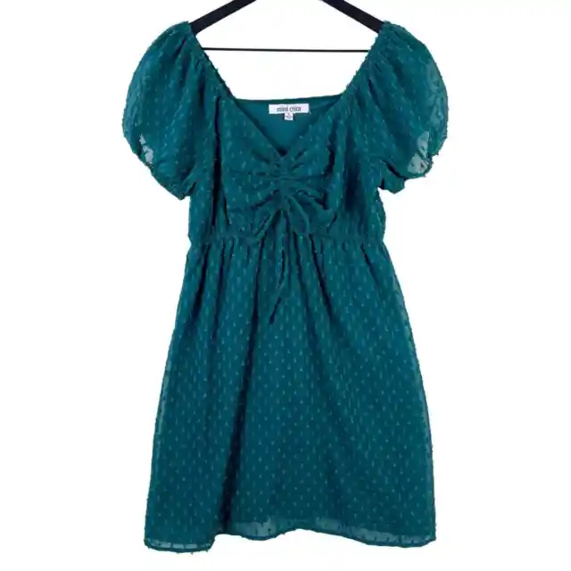 Mimi Chica Nordstrom Rack Womens (M) Swiss Dot Mini Dress Puff Sleeve Teal