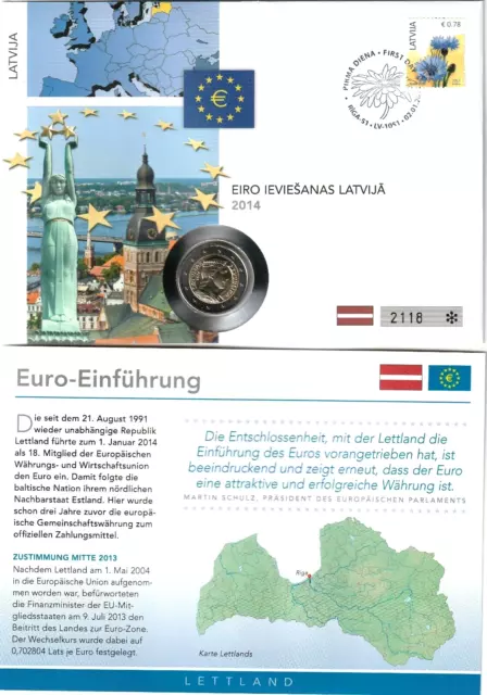 Lettland  -  Numisbrief 2 € zur  Euro-Einführung  2014