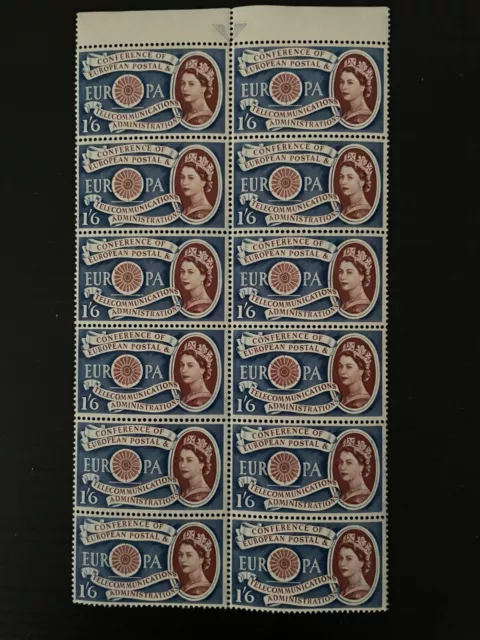 Gb Qeii Sg622 1960 1/6 Europa Conference Anniversary Marginal Block Of 12 Mnh