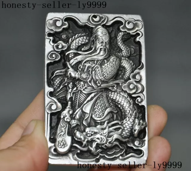 2.6" Chinese Tibetan silver Guan Gong Guan Yu warrior God Statue Amulet Pendant