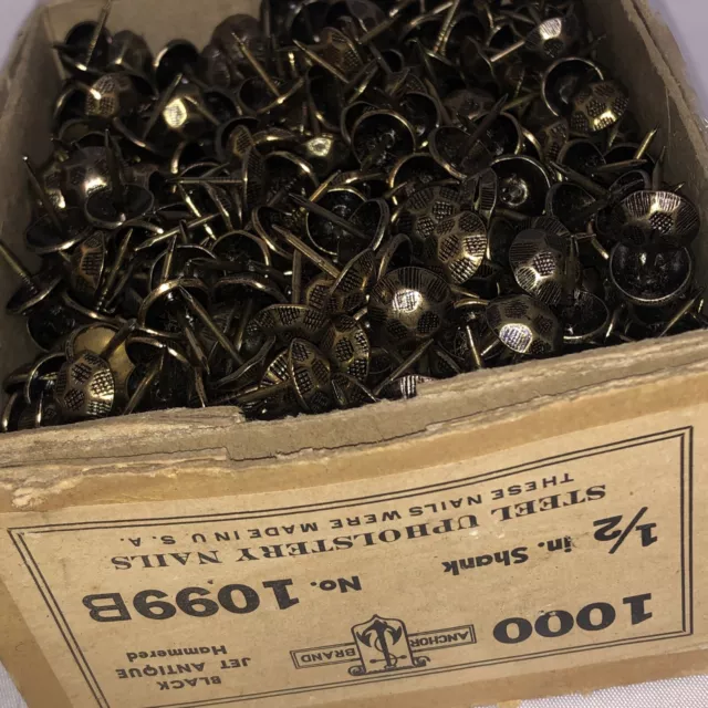 Vintage Anchor 1000 Hammered Steel Upholstery Nails 1/2” Shank 1099B Boxed NOS
